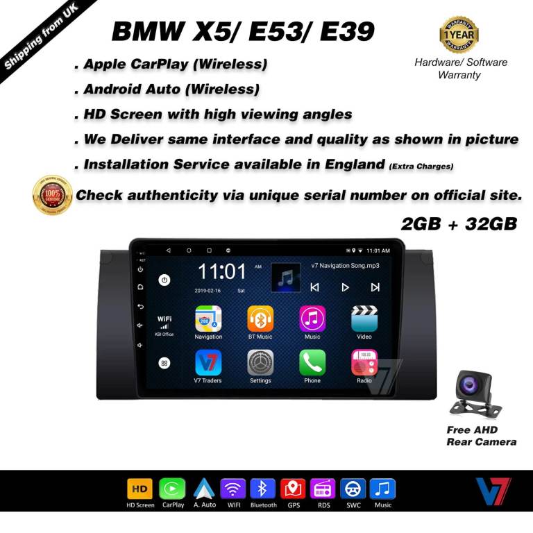 BMW X5 1997-2006 CARPLAY Android Auto HD Screen Head Unit GPS Stereo LCD Panel V7