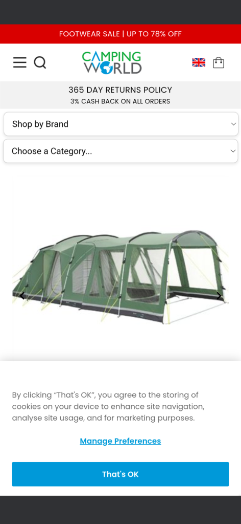 Outwell Oakland XL family tent with front extension and additional ground sheet