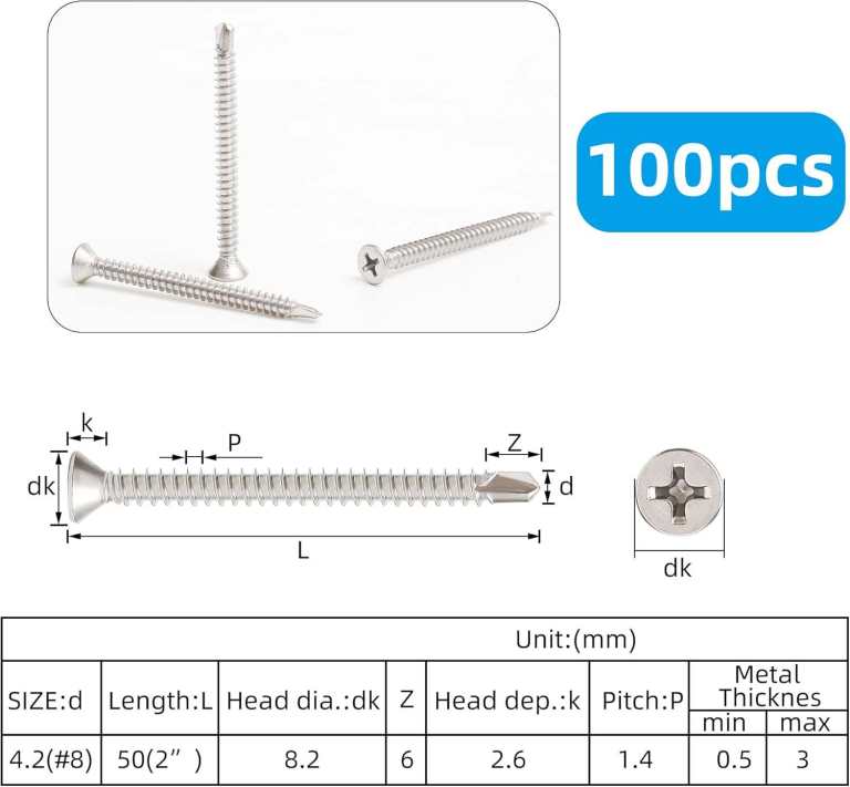 100 pcs Self Drilling Screws,304 Stainless Steel Self Tapping Screws,Cross