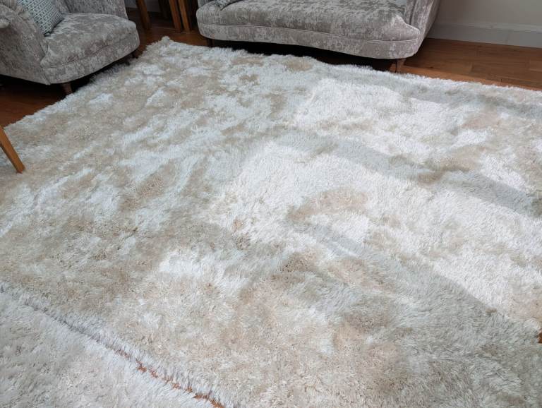 Extra Large Dunelm Ivory Jewel Shaggy Rug 240cm x 340cm Deep Pile Luxury