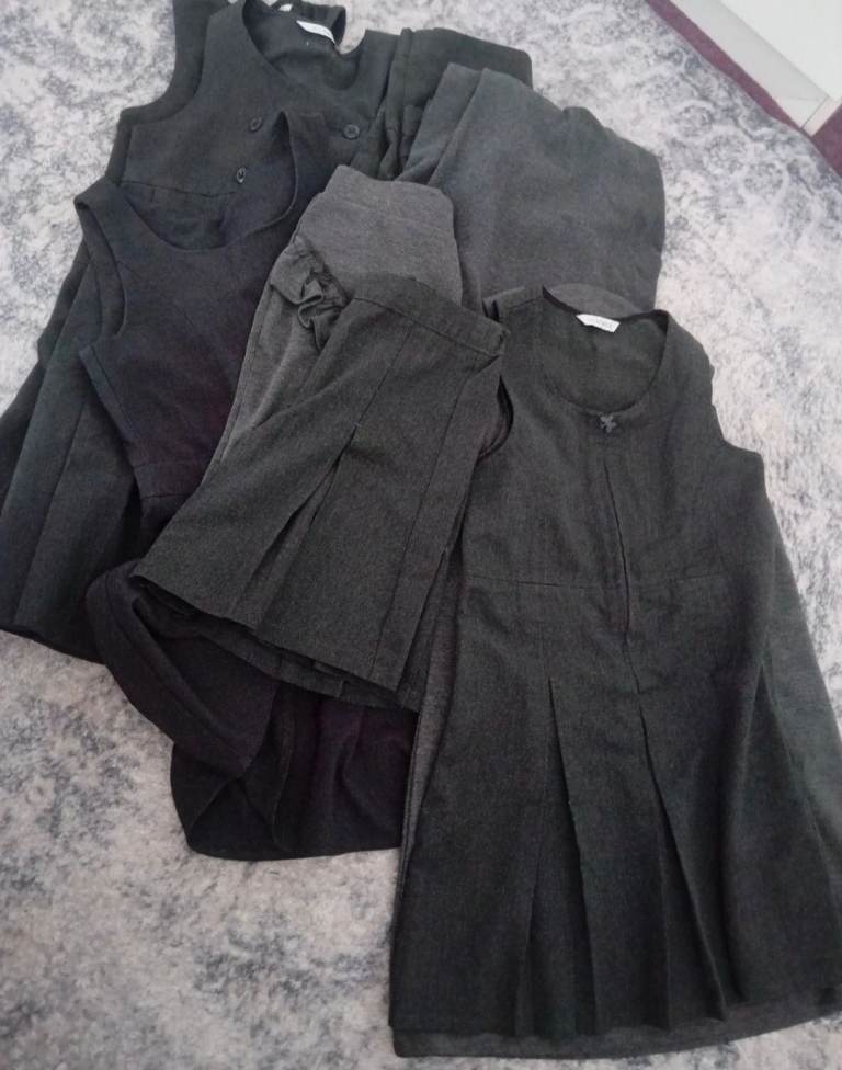 Girls Grey School Uniform Bundle - Dresses and Skirts, Good Condition