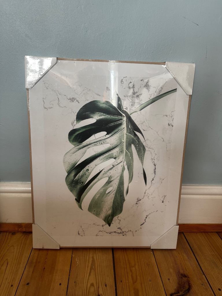 Orange Wallz Wet Leaf Print Picture Wooden Frame 40cm x 50cm new with wrap