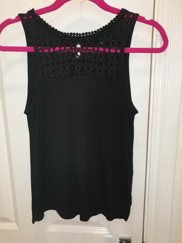 H&M Womens Black Sleeveless Crochet Detail Blouse Shirt Top XS 8 