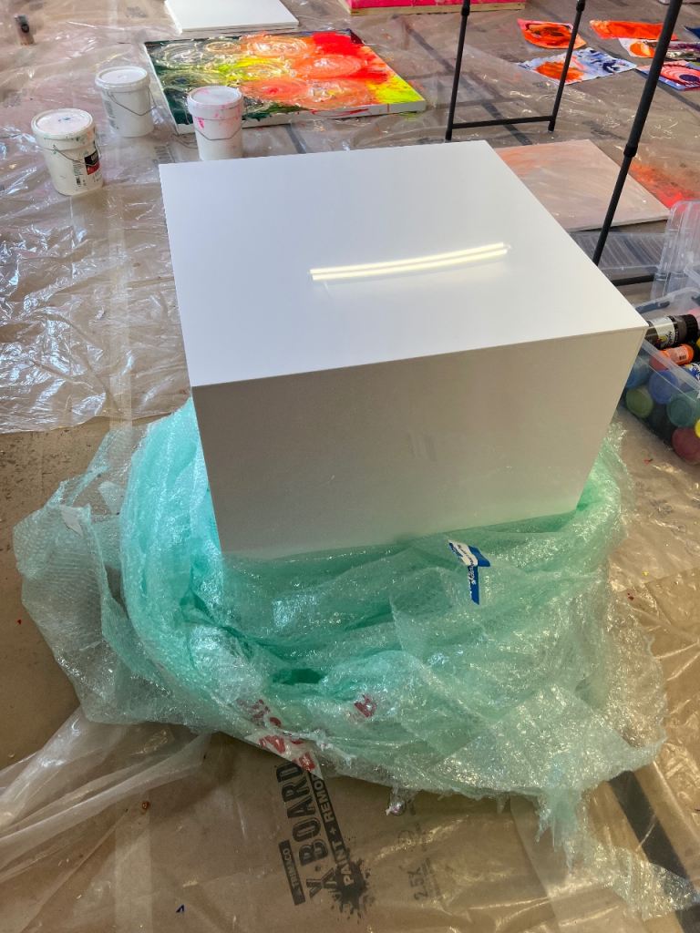 60cm white acrylic display stand cube plinth 5 sided 