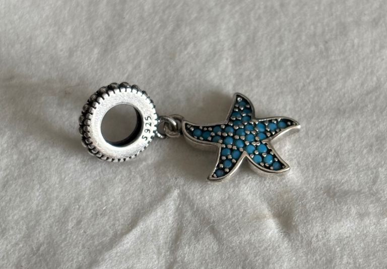 Lovely Sterling Silver Starfish Charm with Blue Stones