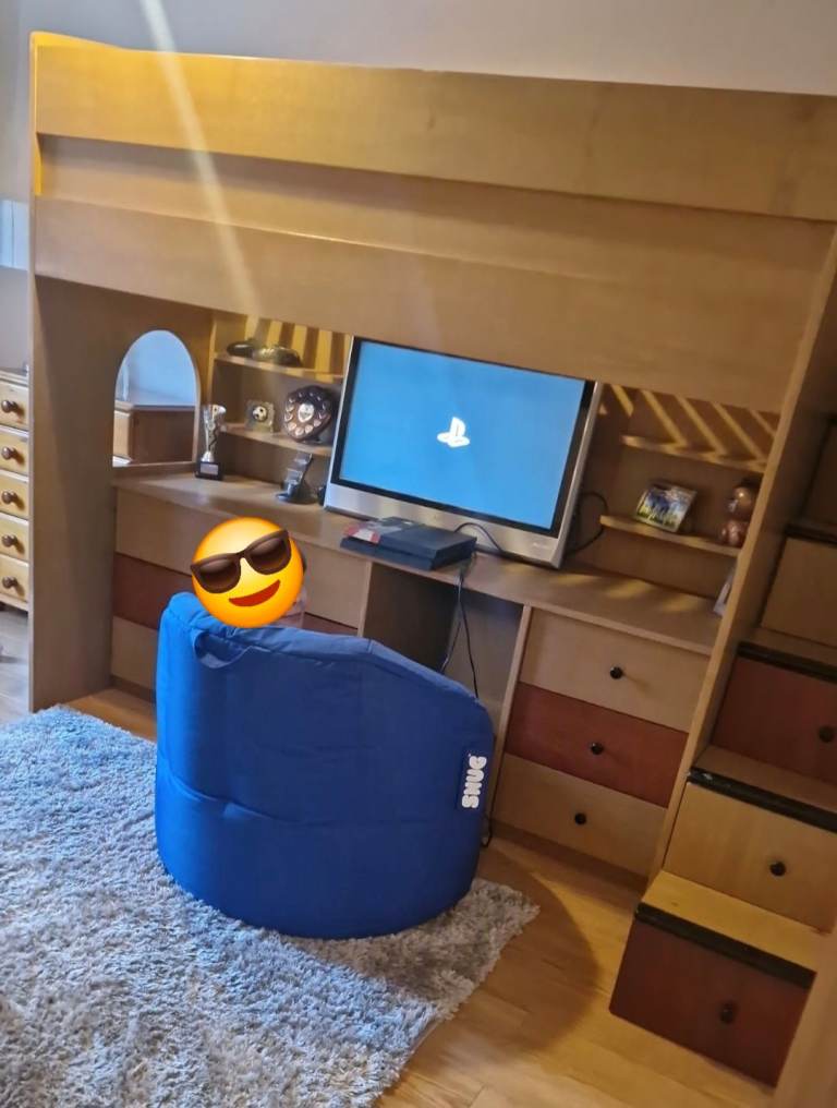 Cabin bed with desk and storage 