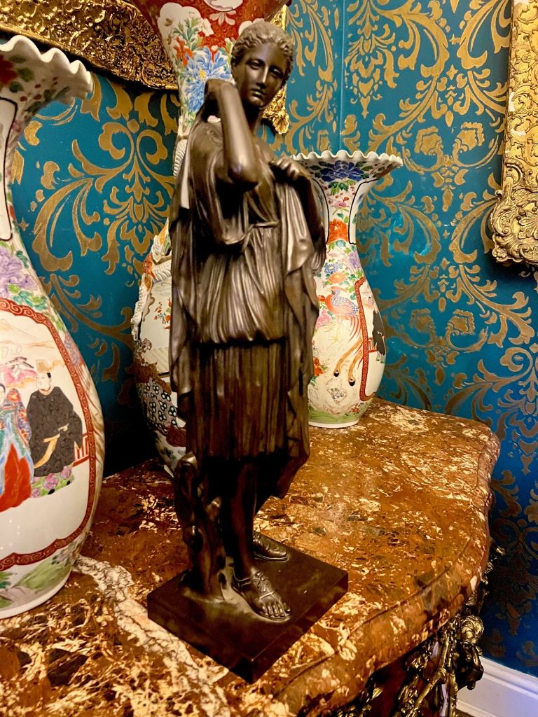 For sale is an antique 19th century bronze statue of Diana of Gabii , after the antique
