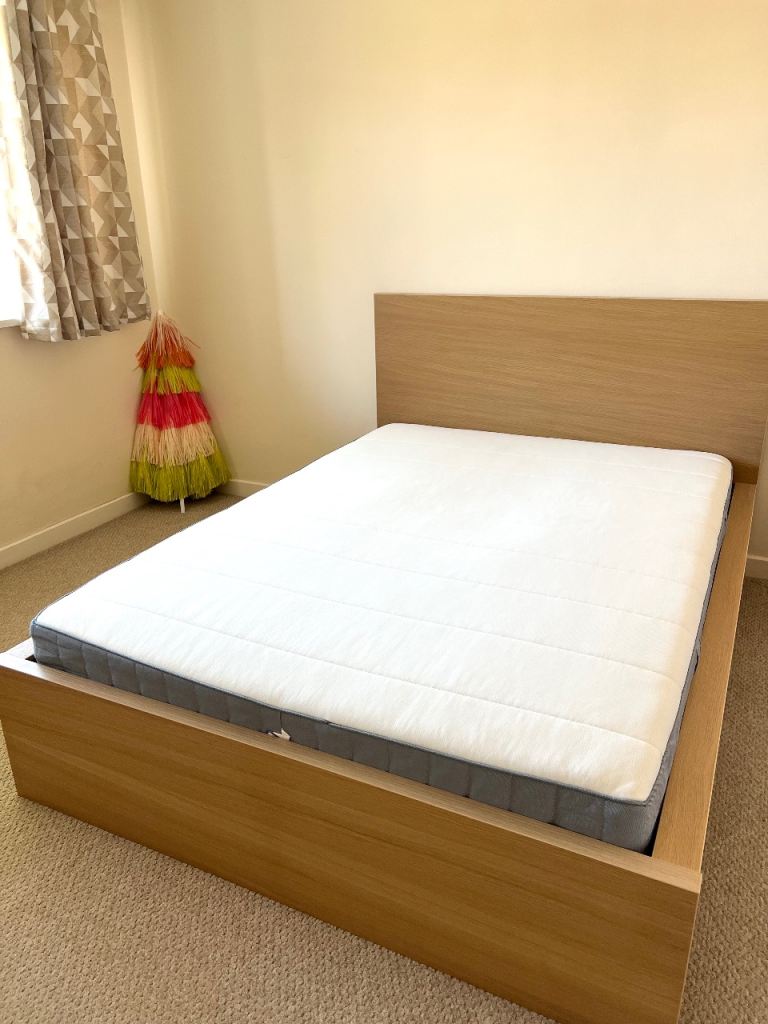 Double Bed Ikea Malm & Vesteroy Superior Sprung Mattress