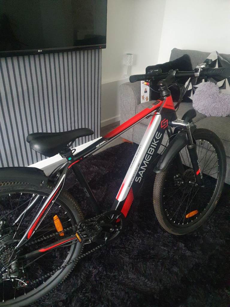SAMEBIKE Electric Mountain Bike – Red/Black, Excellent Condition
