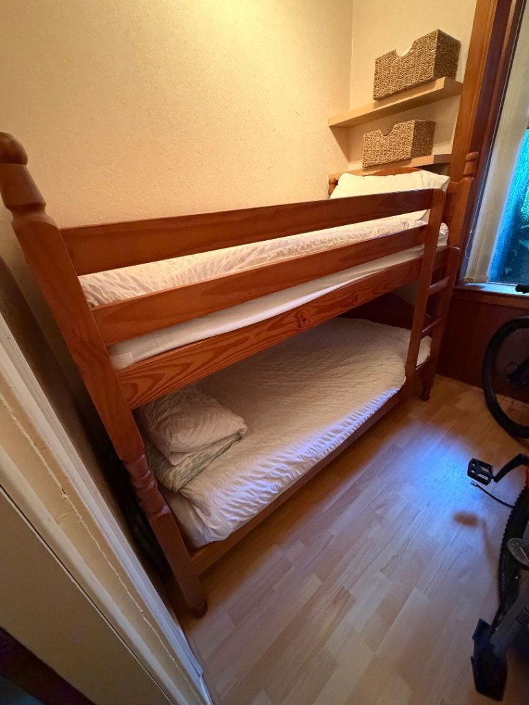 Solid Pine Bunk Beds with Ladder – Good Condition