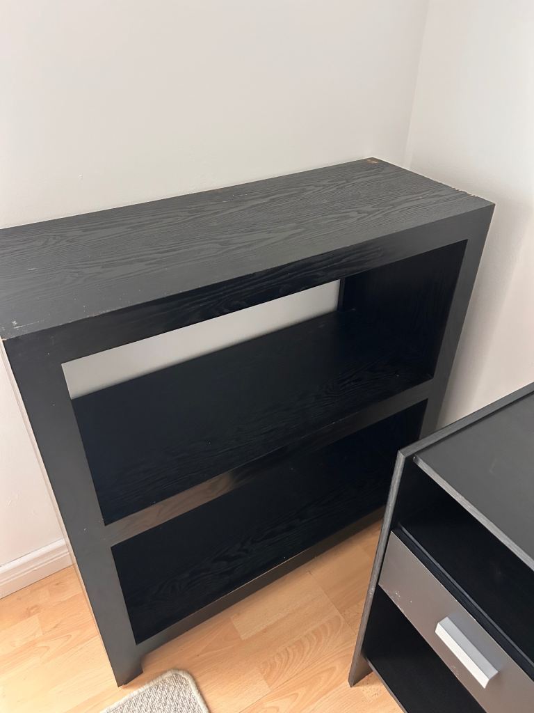 Black wood book case and desk 