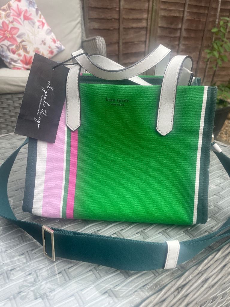 New Kate Spade Green Striped Crossbody Bag with Tags