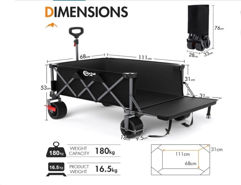 Large foldable trolley for camping, festivals, garden or large dogs 