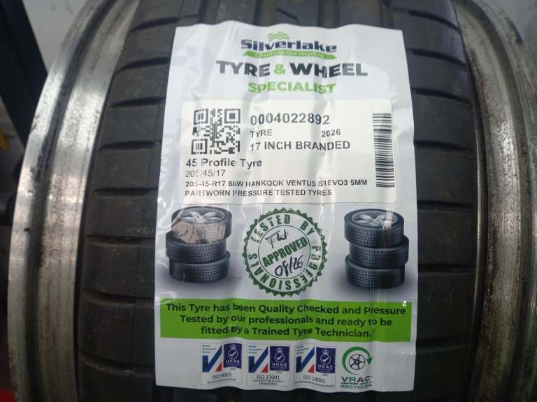 205-45-R17 88w Hankook Ventus S1evo3 5mm Partworn Pressure Tested Tyres
