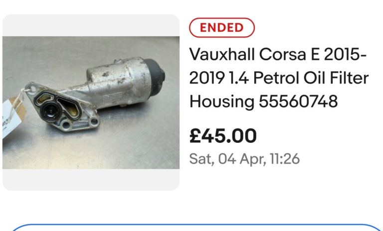 Vauxhall corsa E 2015-2019 1.4 petrol oil filter housing