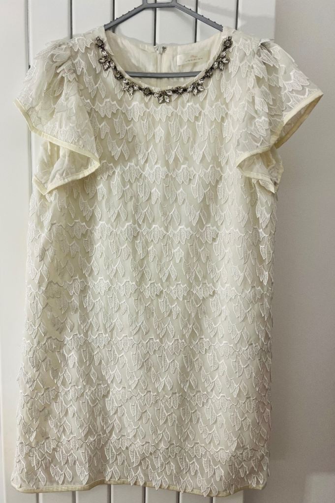 Cream Lace Dress with Embellished Neckline