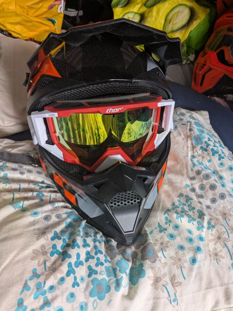 Motocross Dirt Bike Helmet (Black/Orange) & Thor Goggles Set