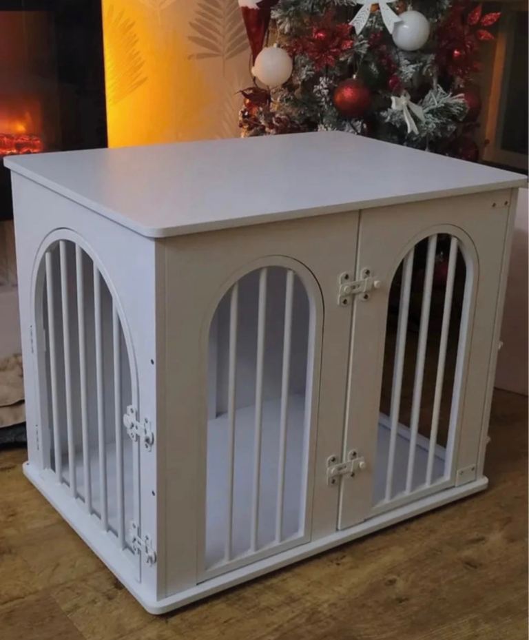 White wood dog crate