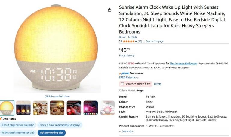 Sunrise Alarm Clock with Sleep Sounds & Night Light – Brand New – £15