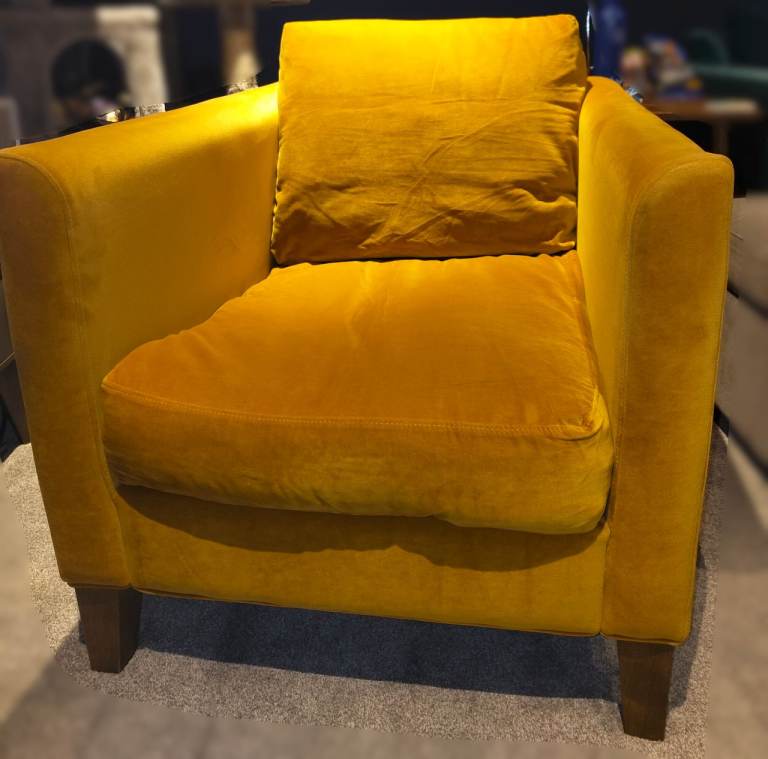 PRICE DROPPED! Two (2) Izzy Small Armchairs with Smart Velvet fabric and English Oak legs