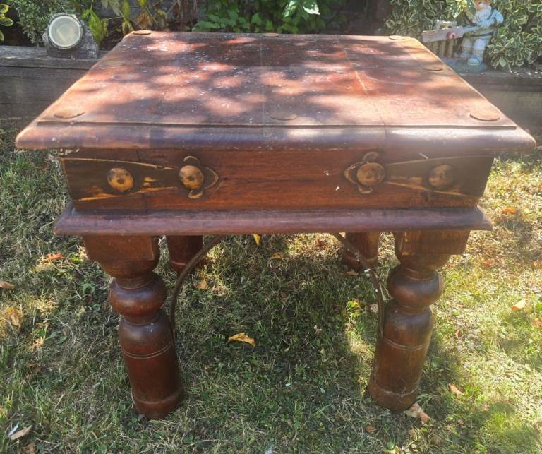 Vintage Solid Wood Small Square Table – Fair Condition
