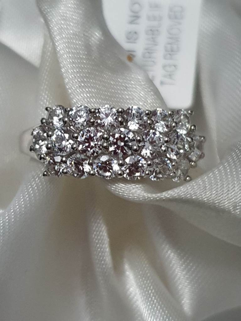 Swarovski Cluster Boat Ring Size R T Silver 925 Platinum Overlay New 