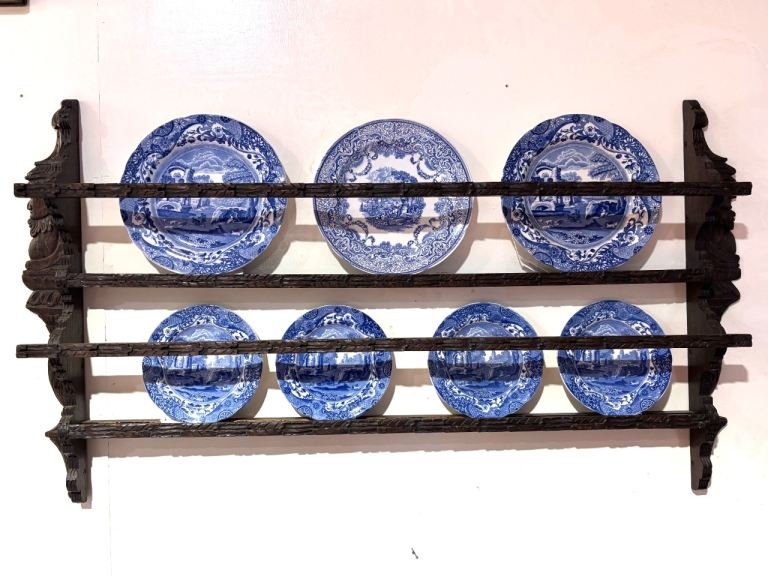 Plate Rack Black Forest Style Hand Carved Oak Wall Mounted Plate Rack Arts & Crafts 