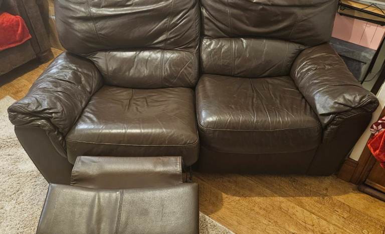 FREE - 2 seater brown leather reclining sofa. 
