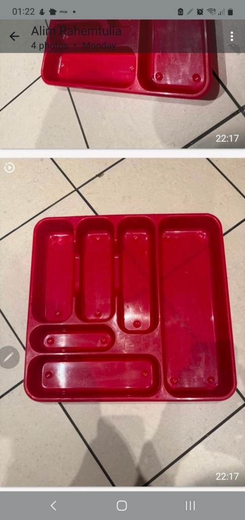 Red Plastic Cutlery Tray Organizer – Good Condition