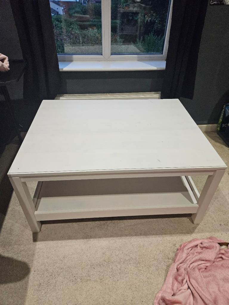 White Wooden Coffee Table with Shelf – Fair Condition