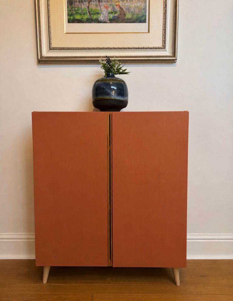 IKEA Small Wooden Cabinet with Two Doors and Tapered Legs