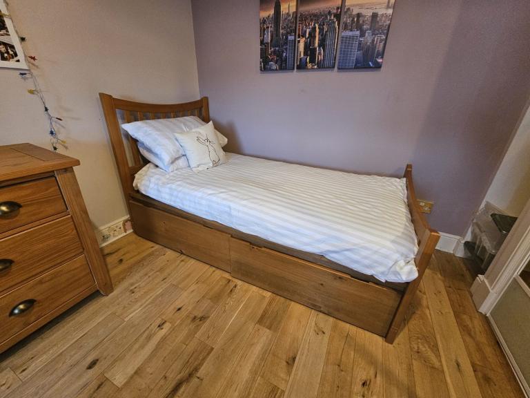 BUNDLE OFFER: Solid Wood Single Bed with Storage Drawers, mattress and chest of drawers