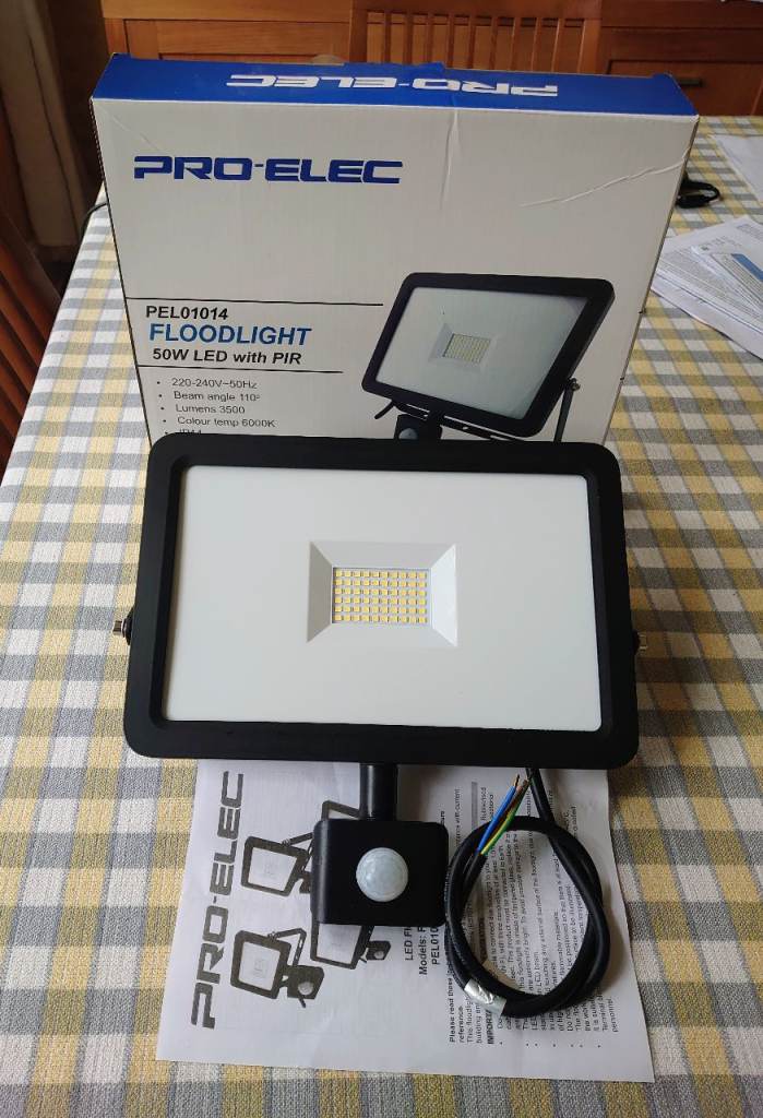 PRO-ELEC 50W LED Floodlight with PIR – Brand New