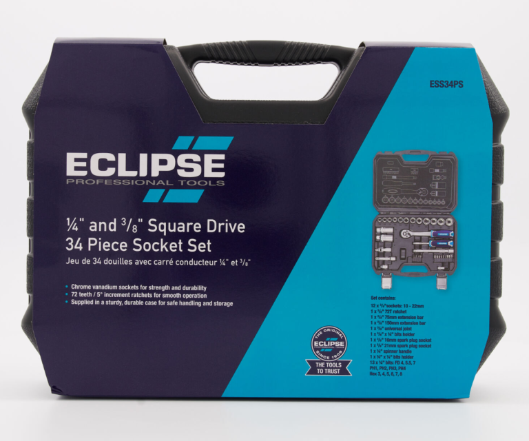 Eclipse 34 Piece Black Square Drive Socket Set, ¼" and ⅜" square drive