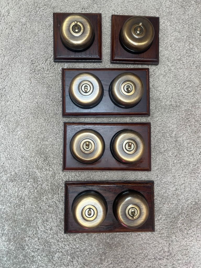 Period Antique Brass Dome Dolly Light Switches - Dark Oak