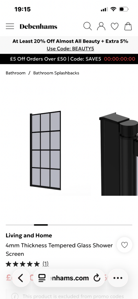 Glass over bath shower screen - fixtures and brackets included