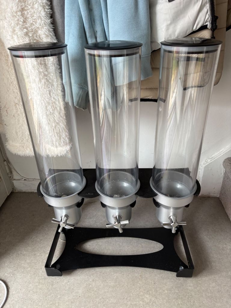 idm Triple Cereal Dispenser - Black & Clear, Good Condition