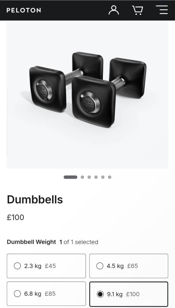 Brand new peloton dumbbells 2x 9.1kg RRP £100