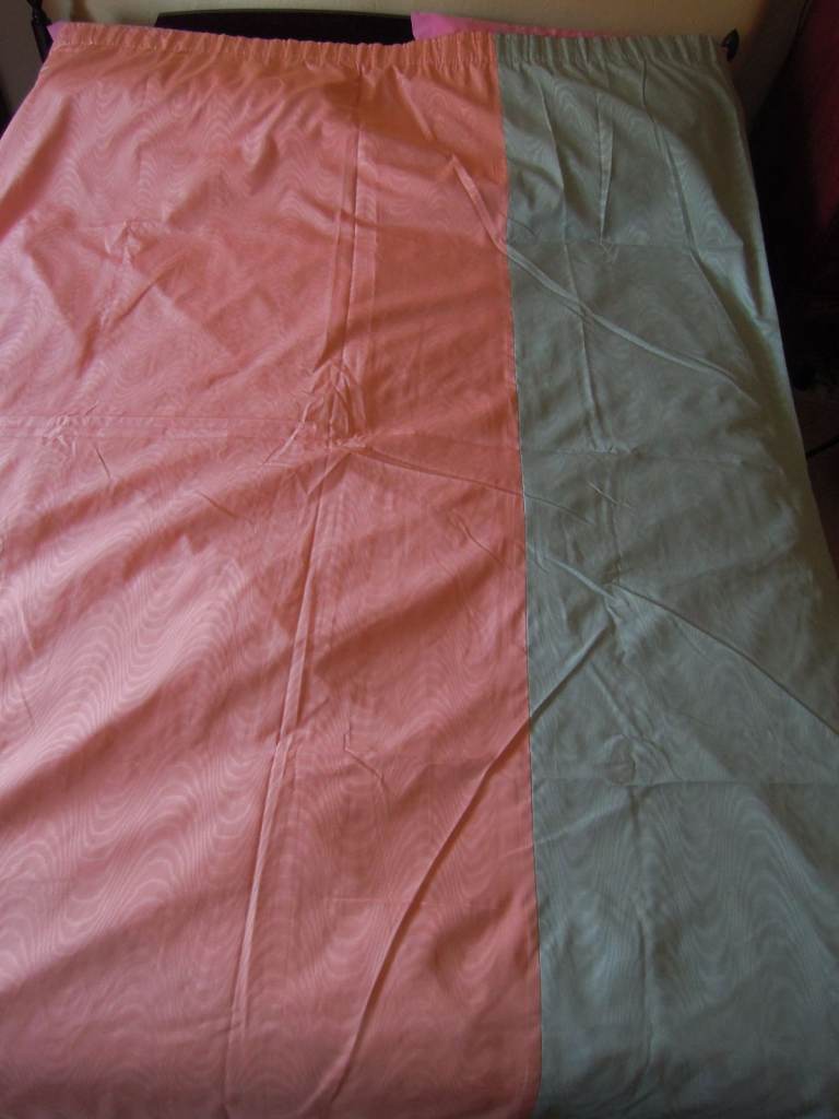 NEW HUGE BESPOKE CURTAINS : RAW SILK EFFECT : AQUA / PEACH : W 133" X 2, L 85"