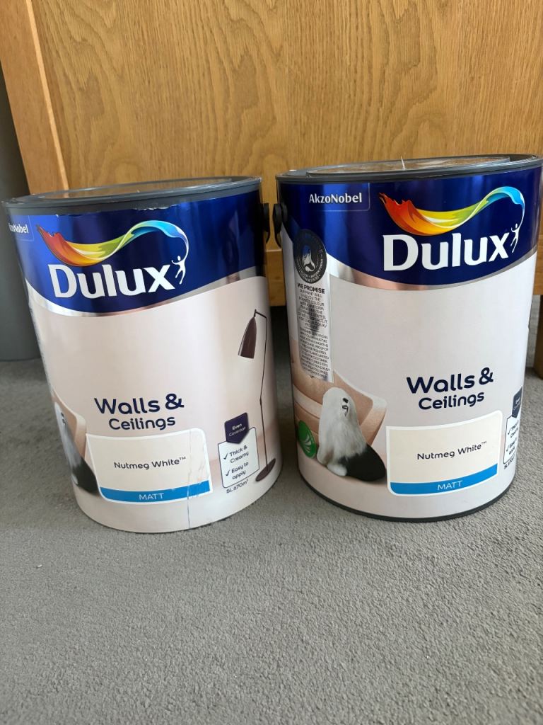 Two 5L Tins of Dulux Walls & Ceilings Paint – Nutmeg White Matt