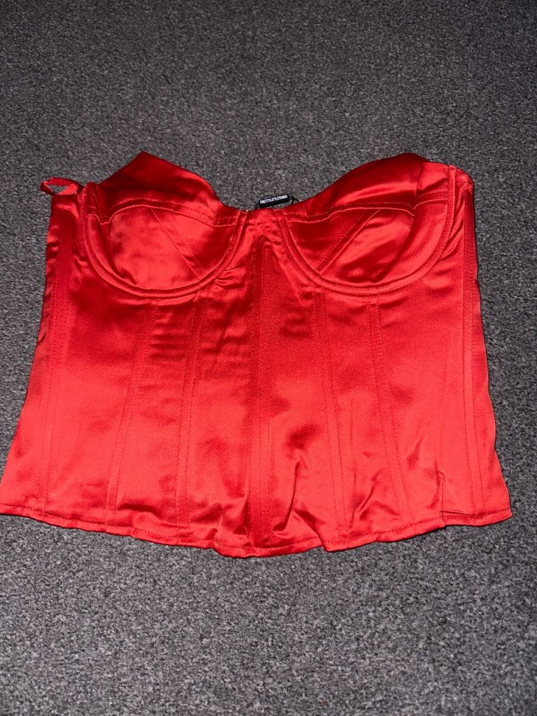 Red Satin Corset Top UK 12 PrettyLittleThing New With Tags Structured Bust