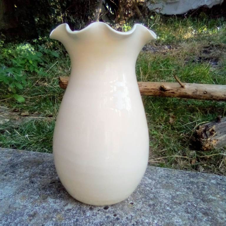 Brand new ceramic vase, fluted rim, 8 inches high , from Alsace