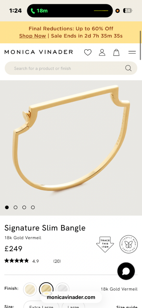 Monica Vinader Signature Slim Bangle - 18k Gold Vermeil