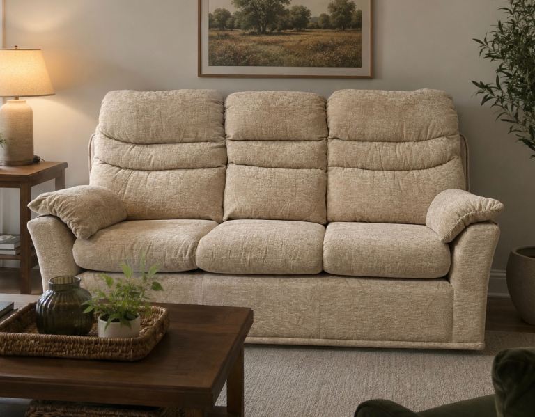 3-Seater Beige Fabric Sofa – Good Condition