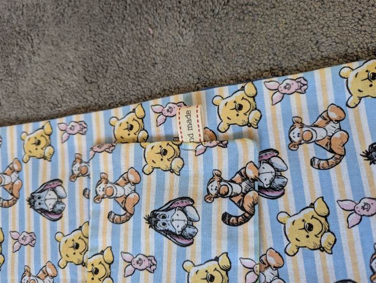 Hand made dolls pram or cot bedding Winnie the Pooh design 