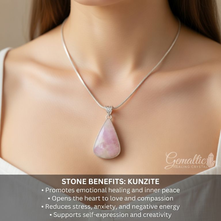 Kunzite Drop Shape Pendant with Chain – Certified Natural Stone Crystal Necklace