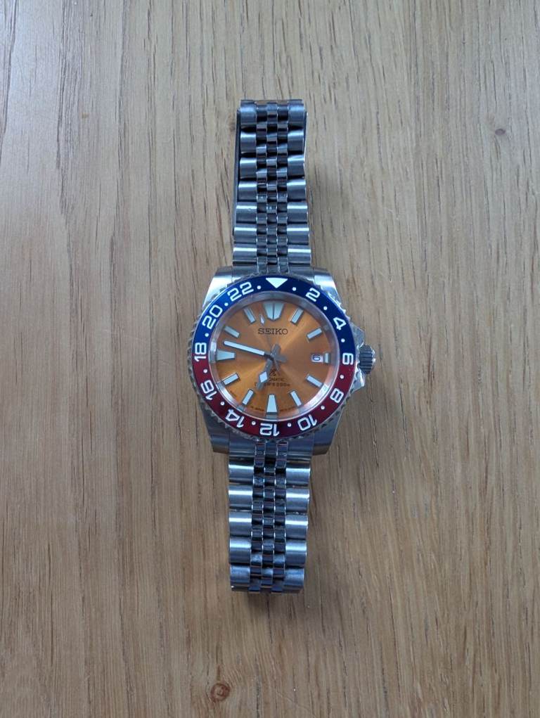 Seiko Automatic Watch with Orange Dial and Pepsi Bezel