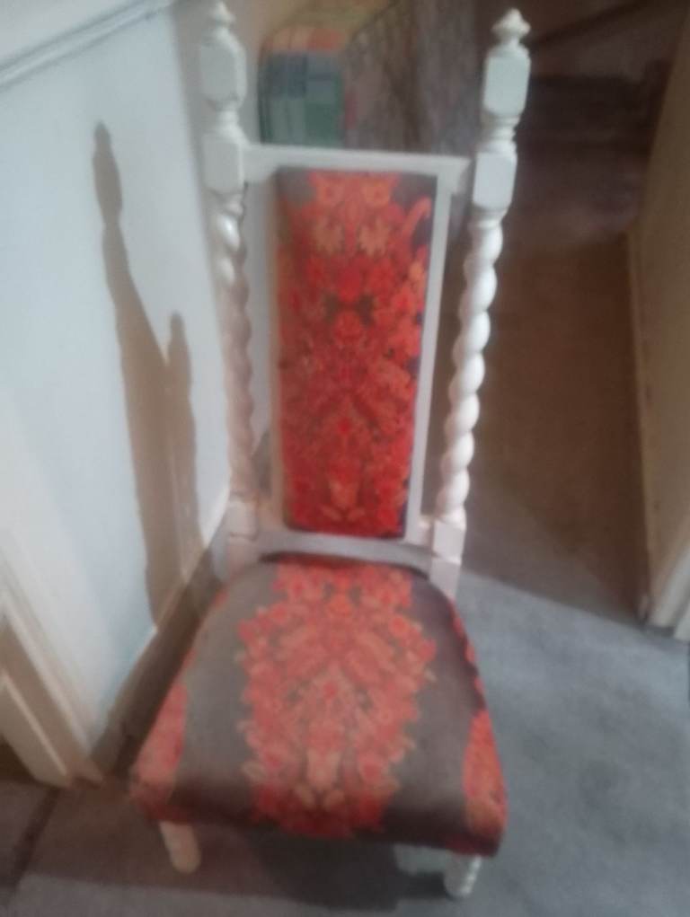 White Victorian 'prie-dieu' prayer chair with barley twist column sides