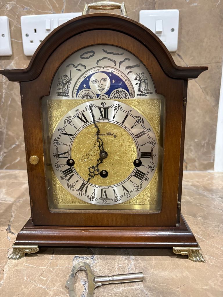 Franz Hermle Westminster chime mantle clock with moon phase