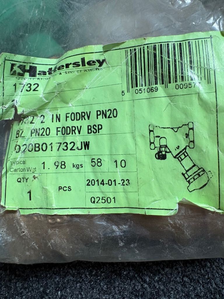 Hattersley 2 Inch PN20 Fodrv BSP Valve – New, Unused